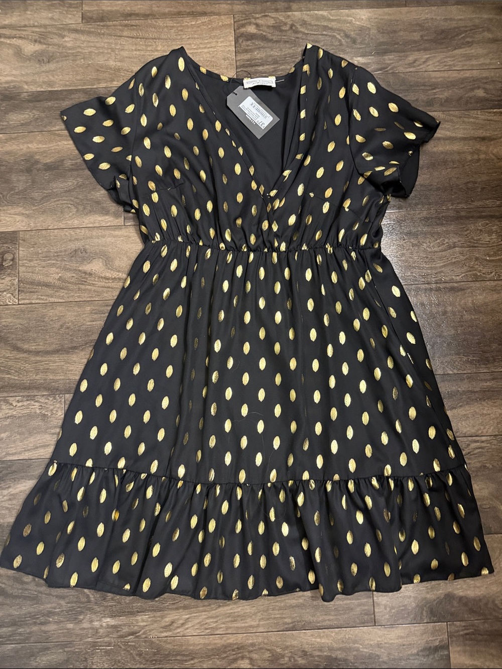 F & B Couture Black Dress with Metallic Gold Dot Print
